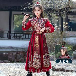 高档木兰装女孩汉代中国格式主服装表演武术风锦童衣护卫将军剑女