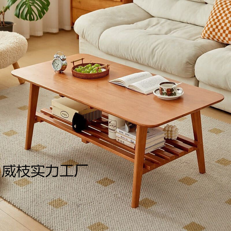 实木可折叠双层茶几中古风小户型