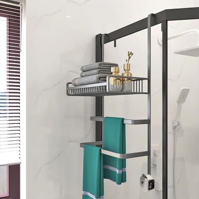 淋浴室浴毛巾架免打孔卫生房间浴巾架太空铝毛巾杆80857厕所挂架