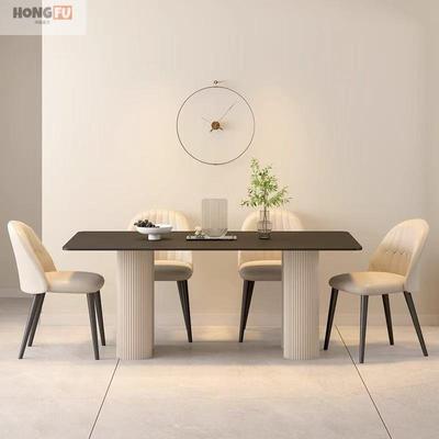 岩形板ILD意式福餐桌家用新款小户型简约黑鸿色现长方餐桌代椅饭