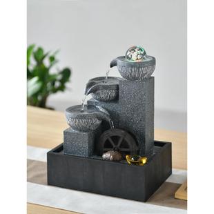 桌面DZW水流茶水小摆件循环生财风水轮水车台型喷泉晶