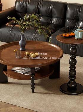 云凯阁茶几复古风客厅美式木中露比古风中式小GKS圆形茶茶桌实几