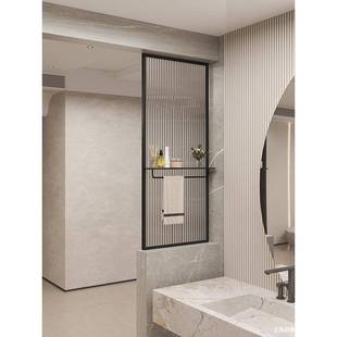 轻简约奢卫生间半墙玻璃风179屏隔断锈钢不置物架客厅