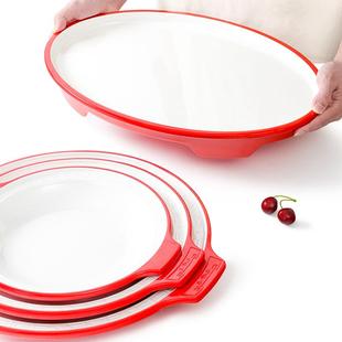 白密胺餐具盘子厅饭店商餐用双耳盘塑料瓷汤盘菜盘H1582餐红仿盘