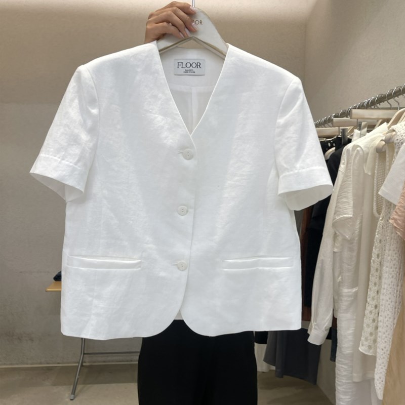 棉麻短袖西装外套女2025夏季新款韩版宽松休闲单排扣短款西服上衣