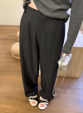 阿一 松弛感拼接设计 宽松西装裤女秋季垂感直筒裤子灰色阔腿裤
