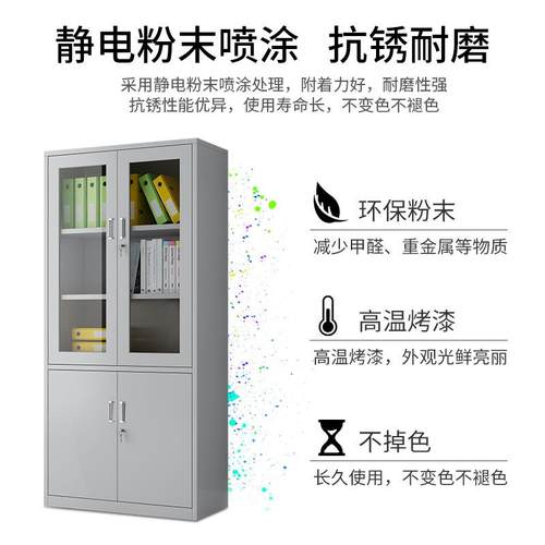 办公室铁皮文件柜档案资料柜财务凭证书柜中二抽带锁更衣储物柜子