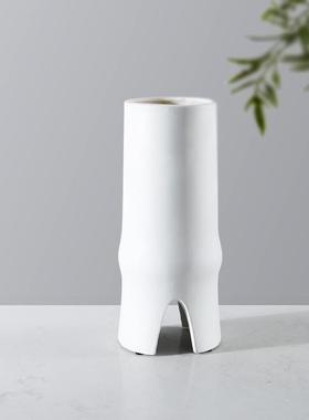 简约现代白色树脂艺术竹节插花花器仿真花材配草客厅餐桌饰品摆件