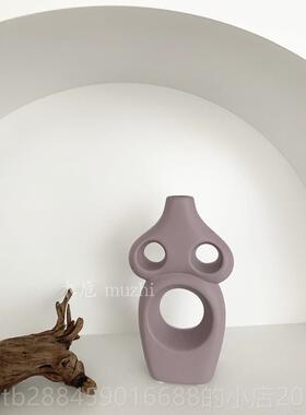 高档i装ns客复古怀旧陶瓷花瓶摆件厅饰奶宅白色棕色寂风民宿设计
