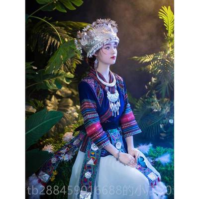 高档苗族服装疆女苗少族头饰项圈土家族苗女舞台演出服少数民套族