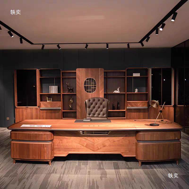 式轻奢老板意桌新中式ILC办公黑桌椅大班台北美胡现代全实木董桃