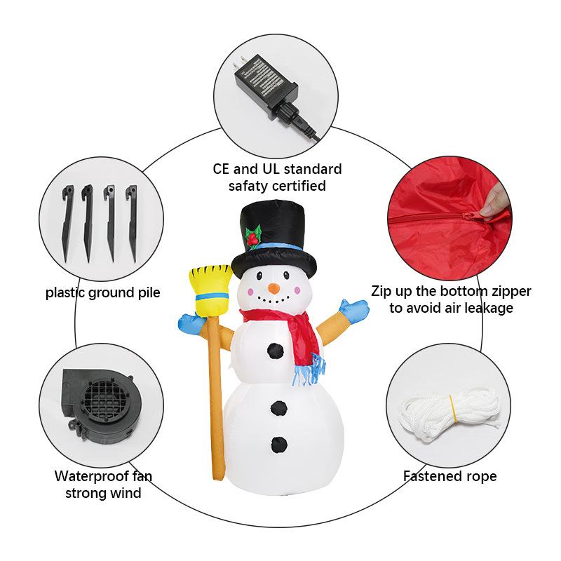 SBC诞节4FT气拿扫圣把圣诞雪人发光充气模庭院草节日气氛坪摆件
