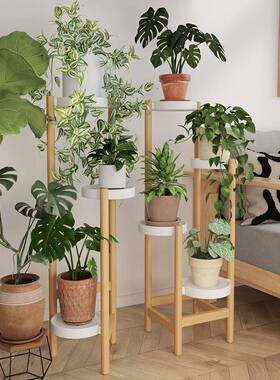 落多层地式花架客轻奢感电厅视柜旁置物架子铁艺QEA阳台花盆架d^