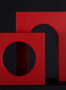 现代简品约黑色金属拱形件体几何立装摆饰书房样TFO板间软装饰品