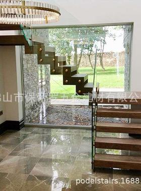 室内手旋钢木楼转梯玻璃护梁FQT栏扶家用双栏杆玻璃
