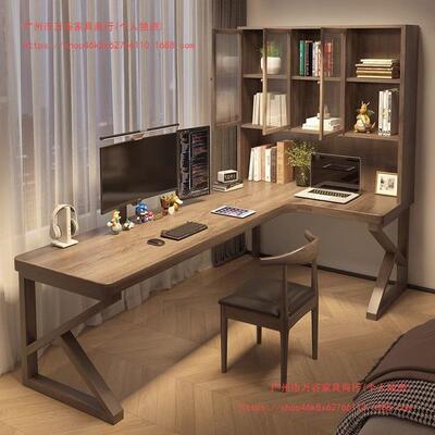 复古风实木l学电脑桌转角书GIE桌书柜一体儿童习写字工作台型办公