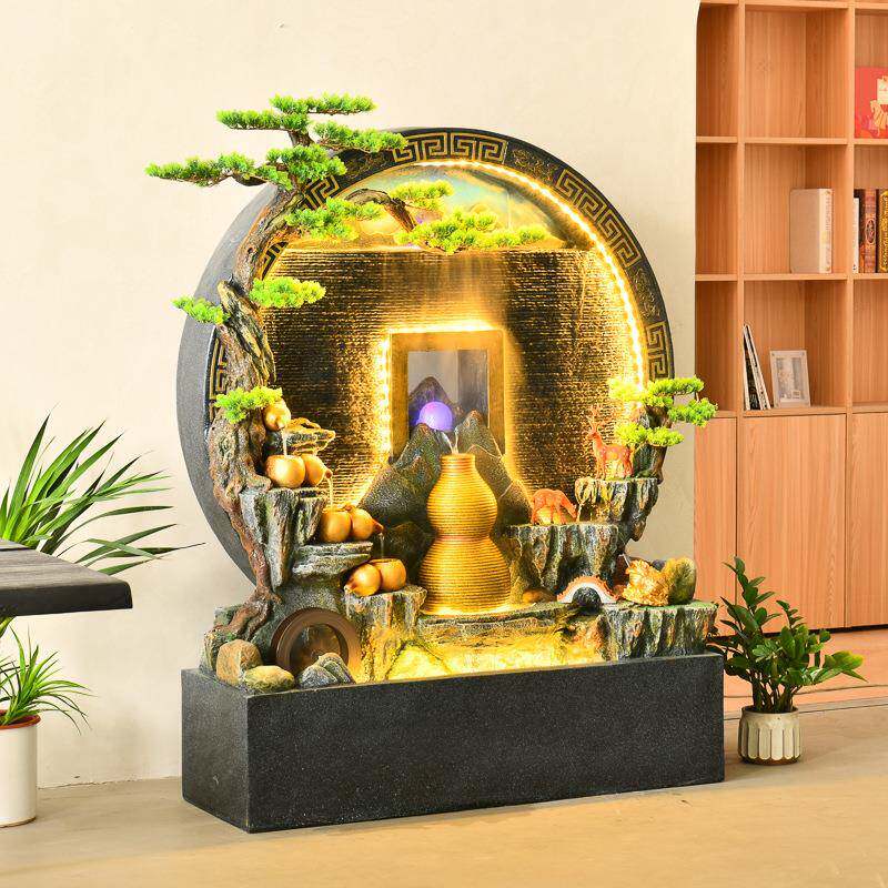 新中式山流水摆件办葫公室生财装饰循环客厅创假意水芦IYT装饰景