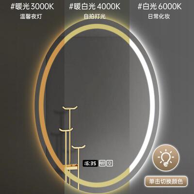 椭圆形卫智能镜led发光灯子生间镜防雾带厕所镜LCN壁灯挂椭圆浴室