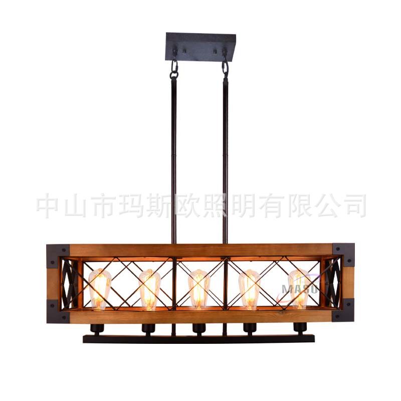 跨境经典木框设计美式复古交叉铁框餐厅厨房吊灯