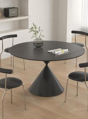 黑色岩板餐QFB桌可变圆桌现代简伸约家户用小型方圆两用转缩圆餐