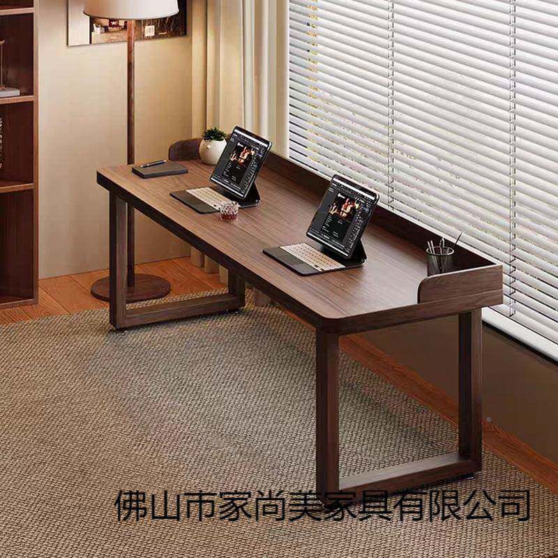 长全实双人书桌加挡693板台式电脑桌条木电竟床边子家用简约桌学