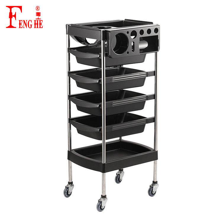 跨直供黑色6抽层ABS双向屉置物架境OOX发廊美发工具推车收纳架厂