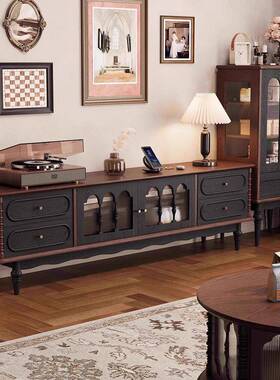 法中复古实木式电视柜茶几组厅合小户型客家用古风白XJV蜡木落地