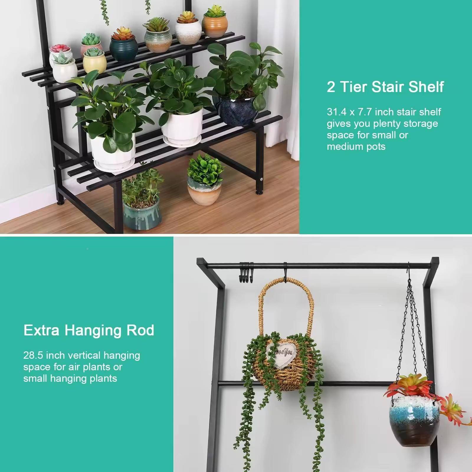 两层悬植物花架铁艺室ENU支挂架内阳台花盆收纳器有挂钩高置花物