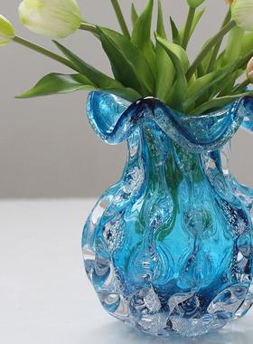 碧花轩现代手BX79-24-工厚蓝色琉璃钱袋子气泡瓶家居客厅重花样插