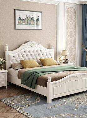 美式实床轻奢现代简约白色高档木包卧软婚床双人主床1FKJ.8米1.5