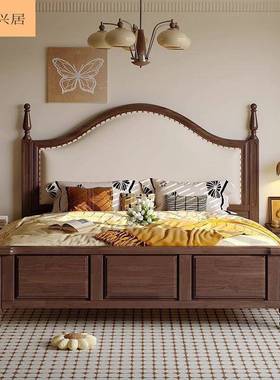 复古木YQL美式实床法简式浪漫轻奢双人床主卧1风.8米约大气实木婚