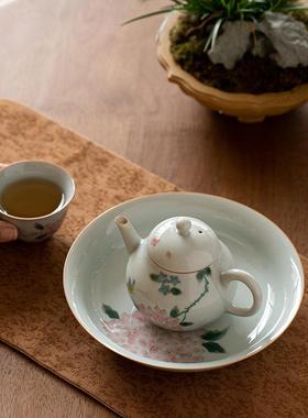 仿古青下釉手绘81420茶壶文人家用泡茶手梨执茶壶球孔过滤陶瓷泡