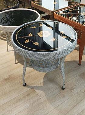 桌阳台小茶几小户茶型桌茶台藤编形小方圆71532藤椅子组合休闲玻