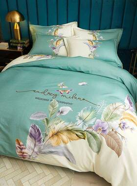 纯厚棉件套高档婚庆大全版花加双人60187四床上棉磨毛斜纹被套床