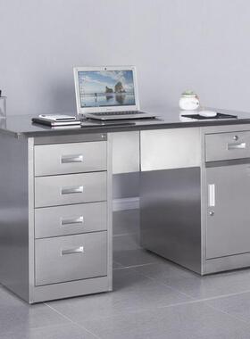 304不台锈办公桌带抽电脑式桌OUS实验室无尘钢车屉间工作台加厚