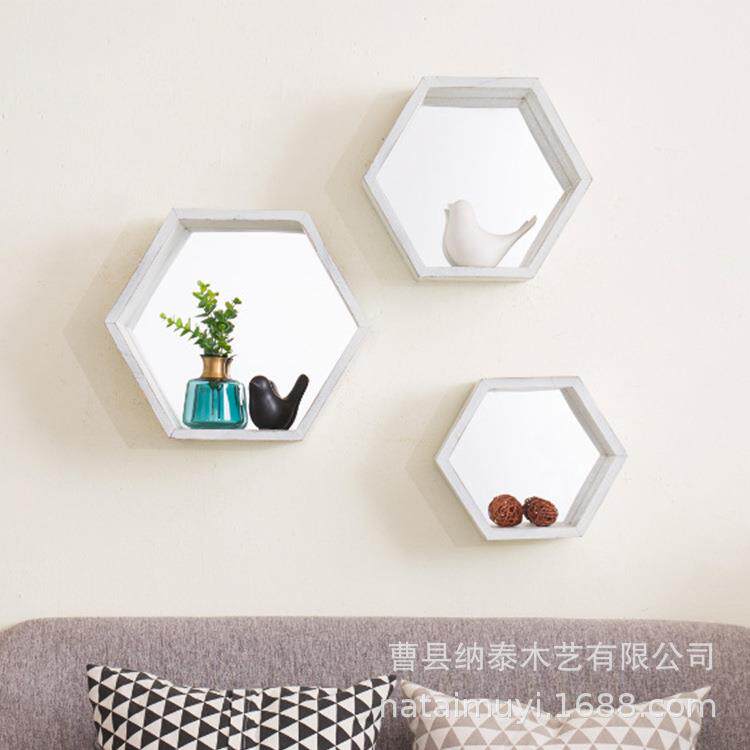 六边几何木制金属镜子装NT-WT210饰储物壁架搁架安装装套壁挂置物