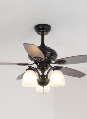 美厅式木叶风扇灯餐电扇式灯客厅LHD欧复古简带吊扇灯家约用风扇