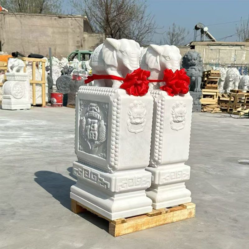 石雕门鼓汉白玉小象门墩庭院门鼓石别墅石鼓门口摆件