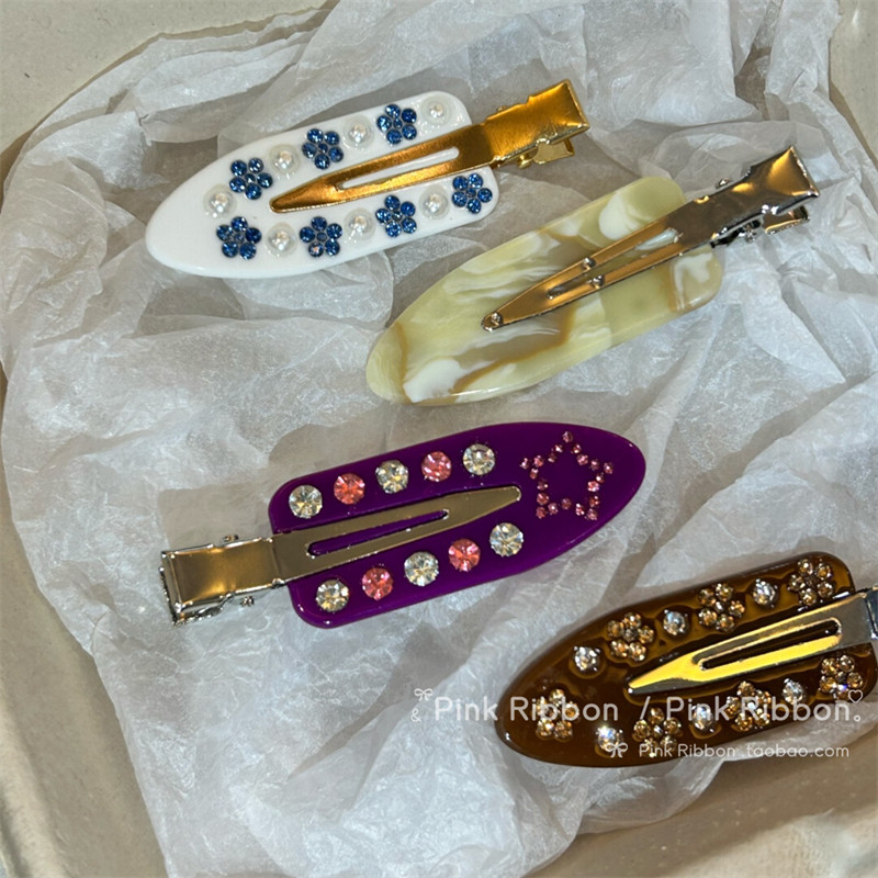 老钱风醋酸贴钻大理石纹鸭嘴夹