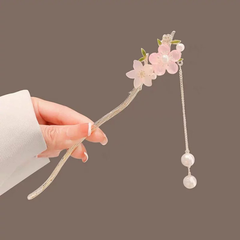 古风粉色桃花流苏汉服发簪