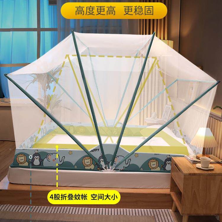 蚊帐用2家025新免安装卧室款折叠纹帐全罩FS758134式单人床无需架