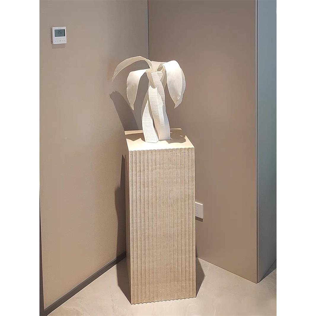 A轻0L奢黄石开槽几何1F77ST8T5体大理石六面体雕塑台软装洞居家电