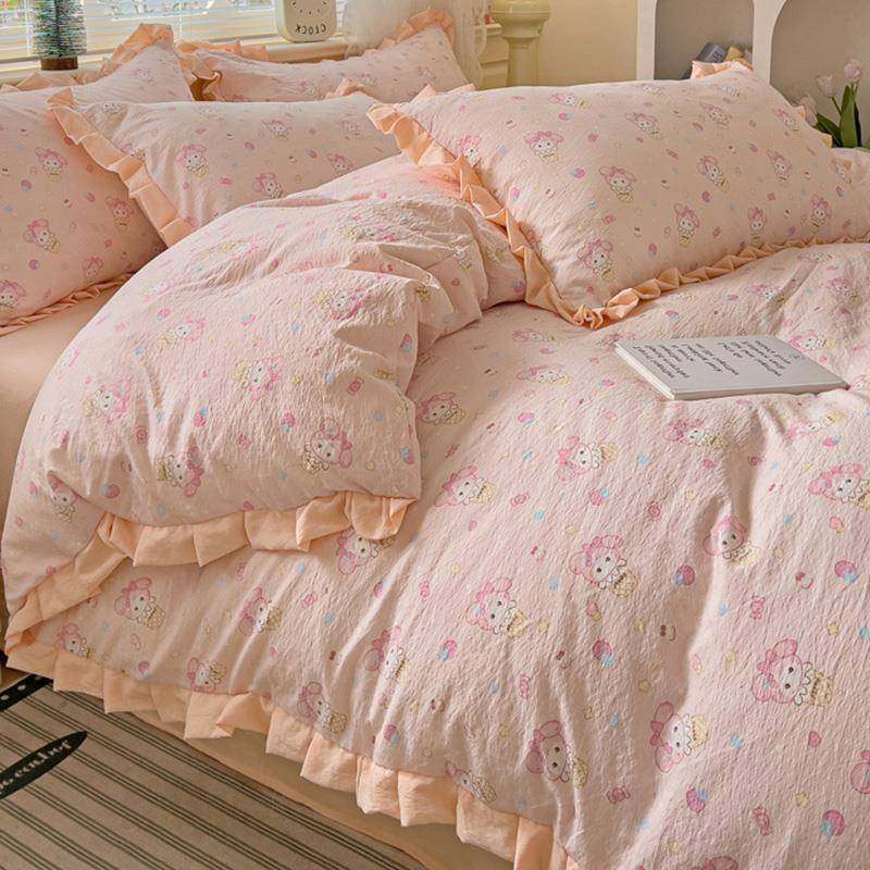 a类双层EX202501纱四件套儿童主可爱套床床单笠公风床上用品被宿