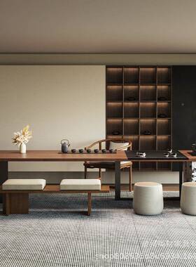 老木JXO板办公室烧酒店大板实岛台茶桌水一体嵌入式新中式茶室茶