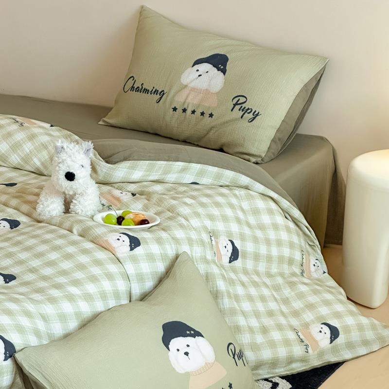 卡纱通全棉双层四套床上用品宿可爱小狗lxy20250被套纯棉床单人舍