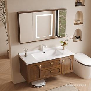 橡木古风浴室柜组合隐藏风生水镜式 卫间68陶瓷一体中洗中脸手盆漱