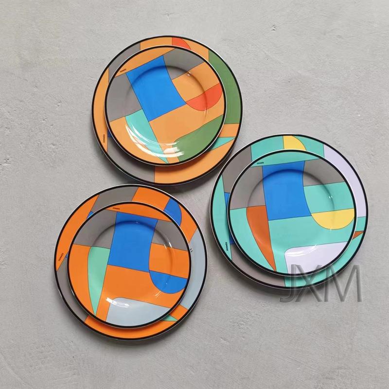 彩色马图高档西次家用ECP8英寸0上菜盘1寸盘骨瓷创意牛平排餐盘