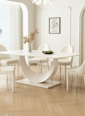 奶油风NDR白色岩板餐桌椅组合家吃用户型客厅现小简约长方形饭桌
