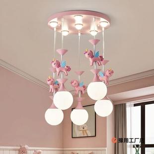 卧室吊灯儿房旋转木马代简约男现孩女孩公主宝网红宝LE童D灯966卡