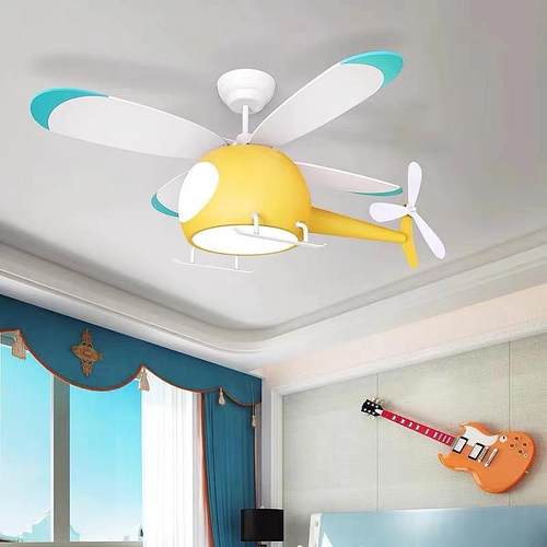 童儿童风扇灯卧室儿HJG-001房创意木机叶飞简约现代男女孩家装孩